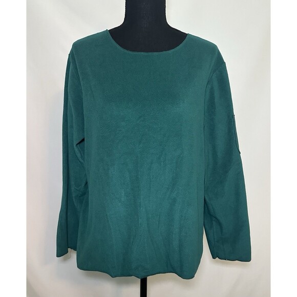 OSCAR DE LA RENTA Green Long Sleeve Cozy Fleece Top Shirt Women's MEDIUM‎ - Picture 1 of 12